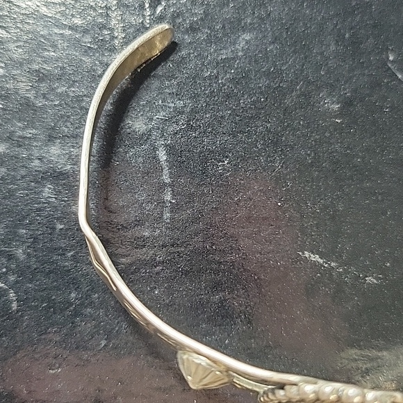 Sterling Silver Style Orange Oval Stone Cuff Bracelet - Picture 6 of 11